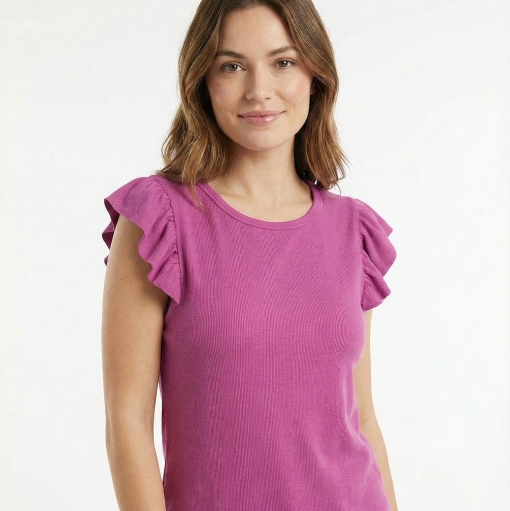 Michael Stars Magenta Ruffle Sleeve Blouse